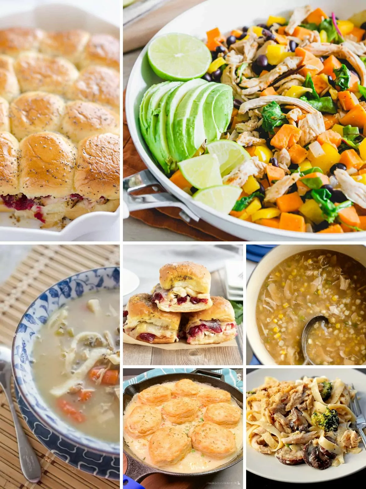 A collection of different recipes that use leftover turkey.