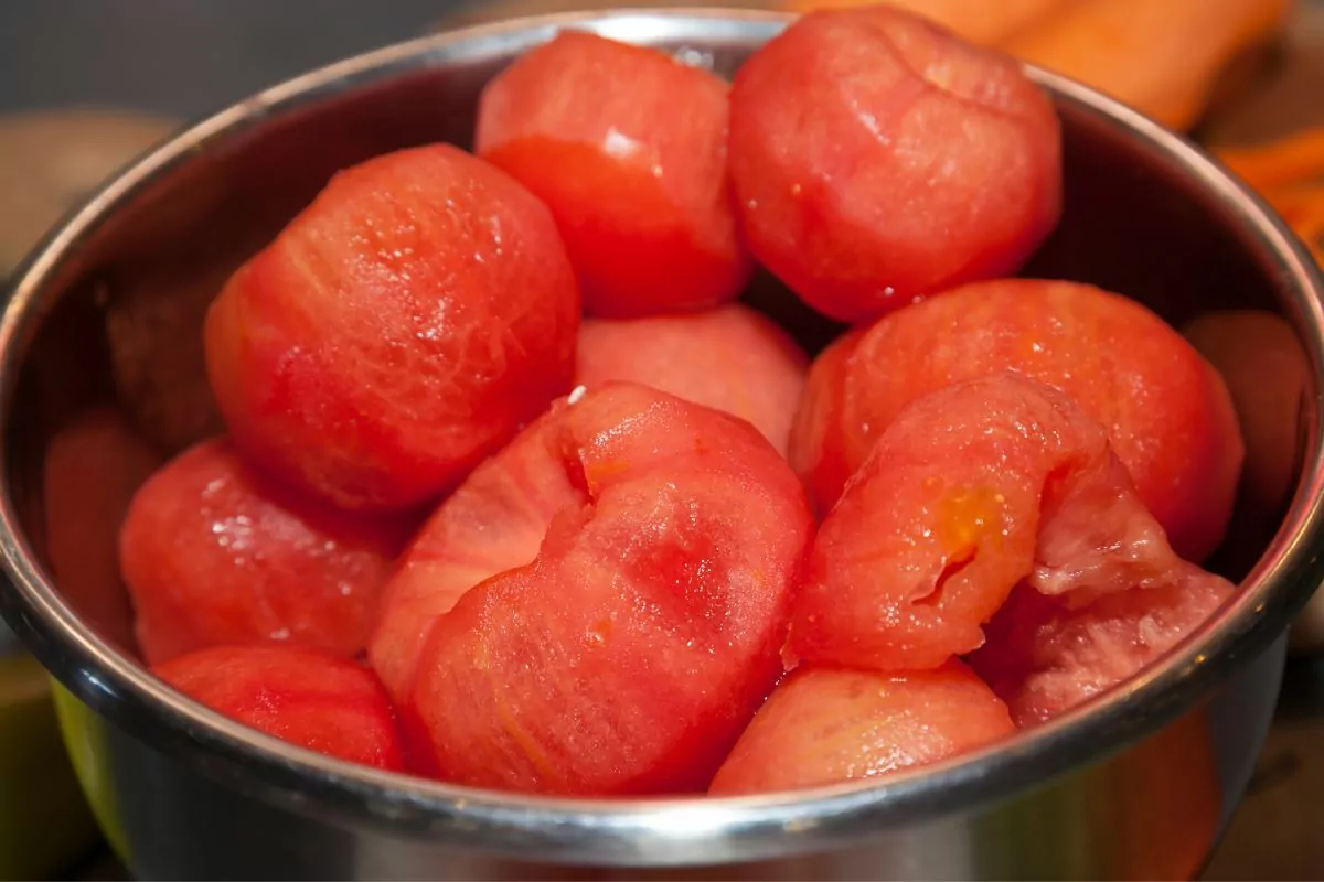 bowl of freshly peeled tomatoes.