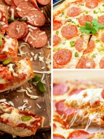 3 different pizza recipes photo collage.