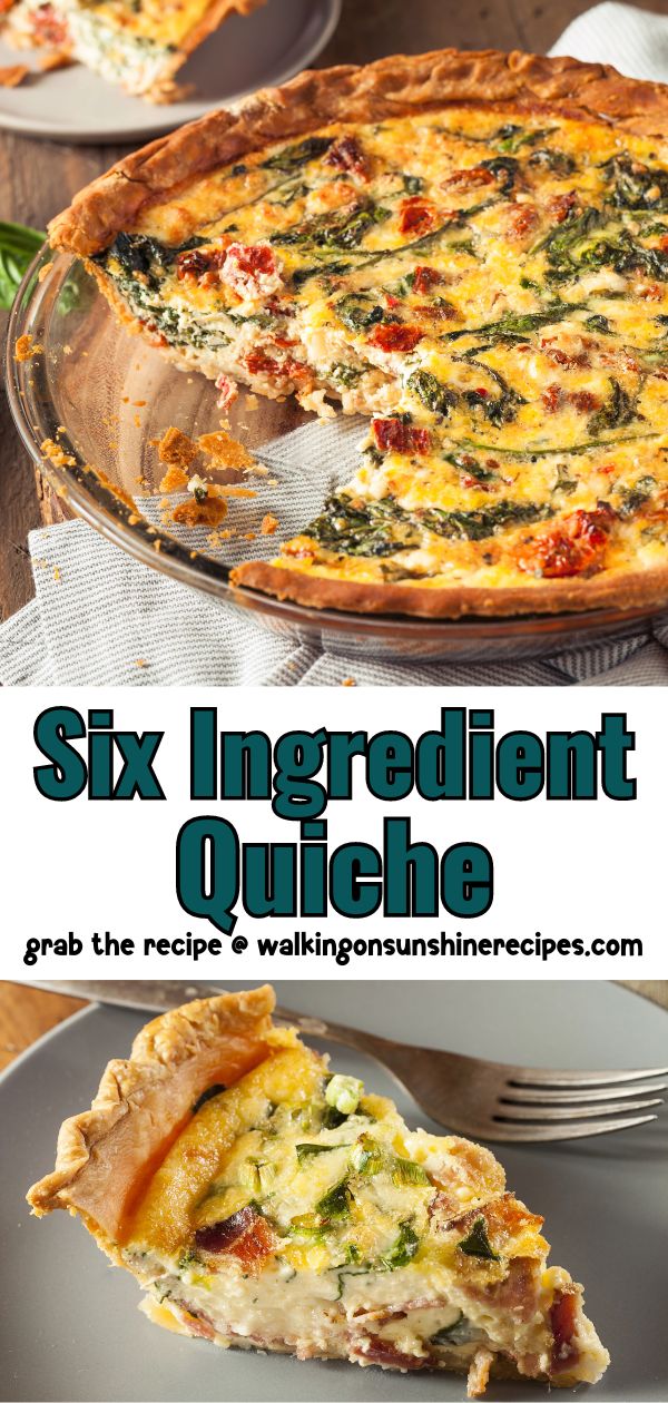 2 photo collage of baked quiche.