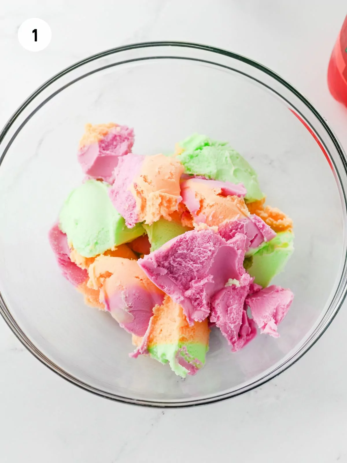 rainbow sherbet in a punch bowl