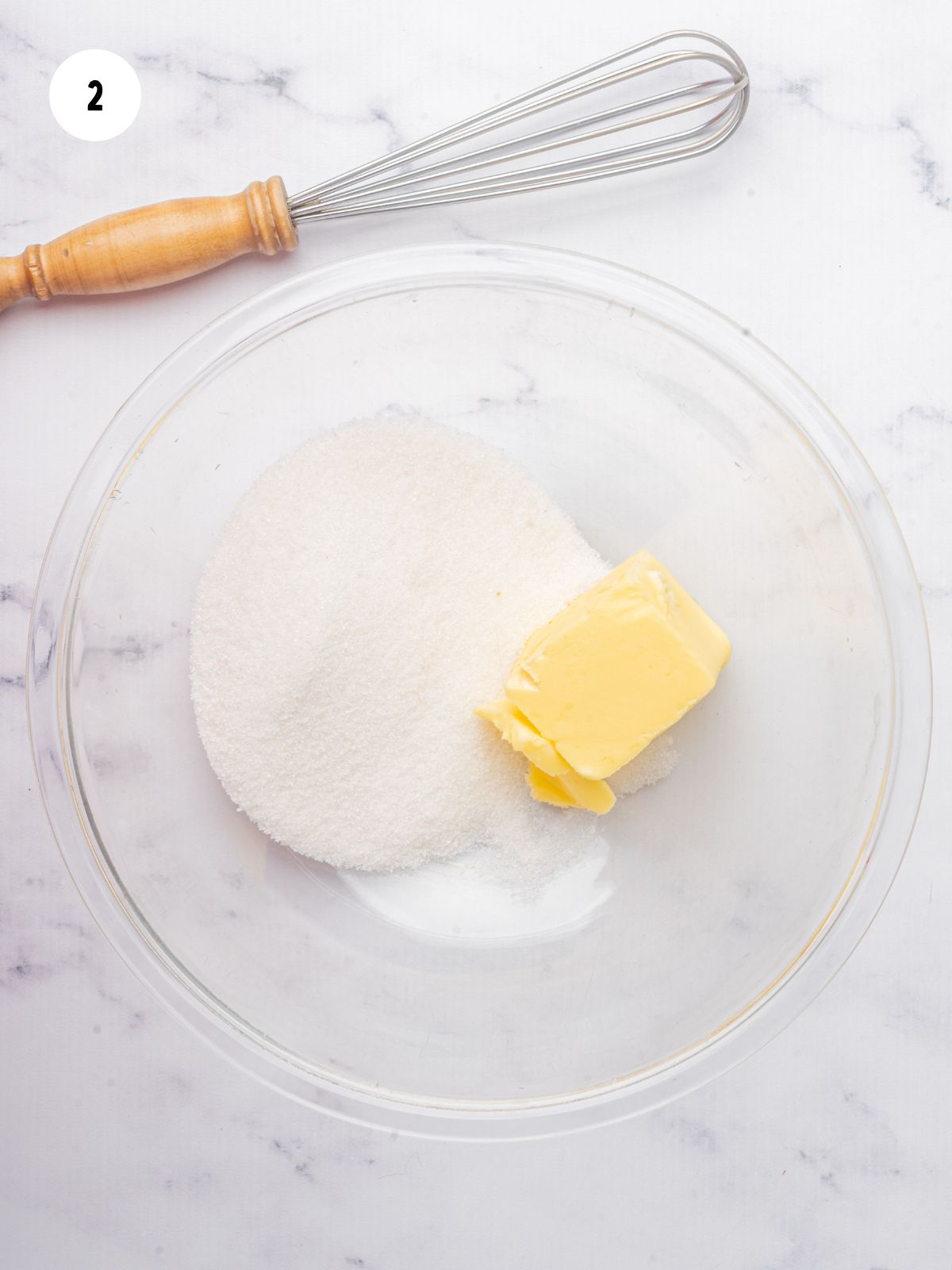 butter and sugar in another bowl