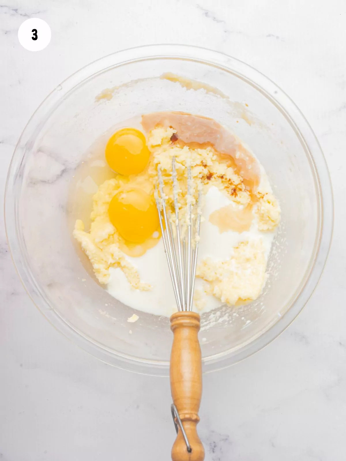 eggs and vanilla added to butter mixture