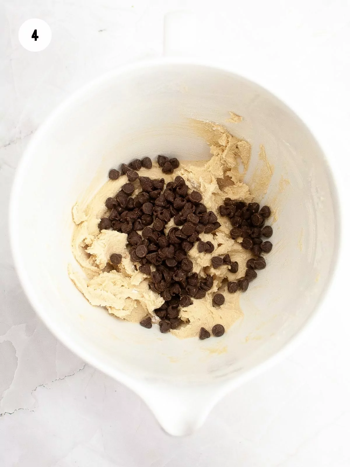 Chocolate chips added to the cookie dough