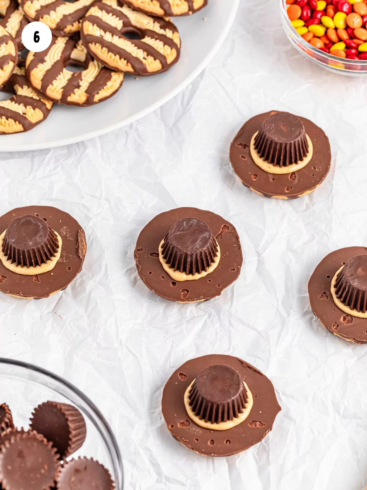 Miniature Reese's cup placed onto the cookie