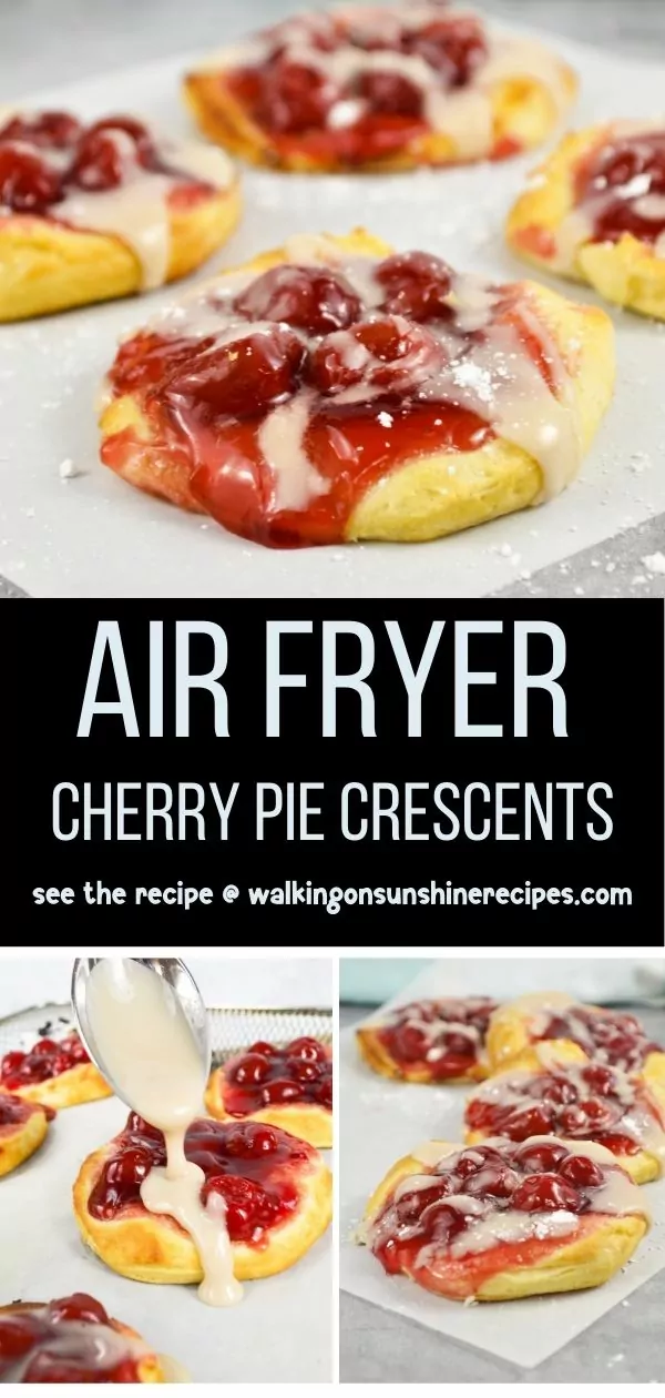 3 photo collage of crescent rolls with pie filling.