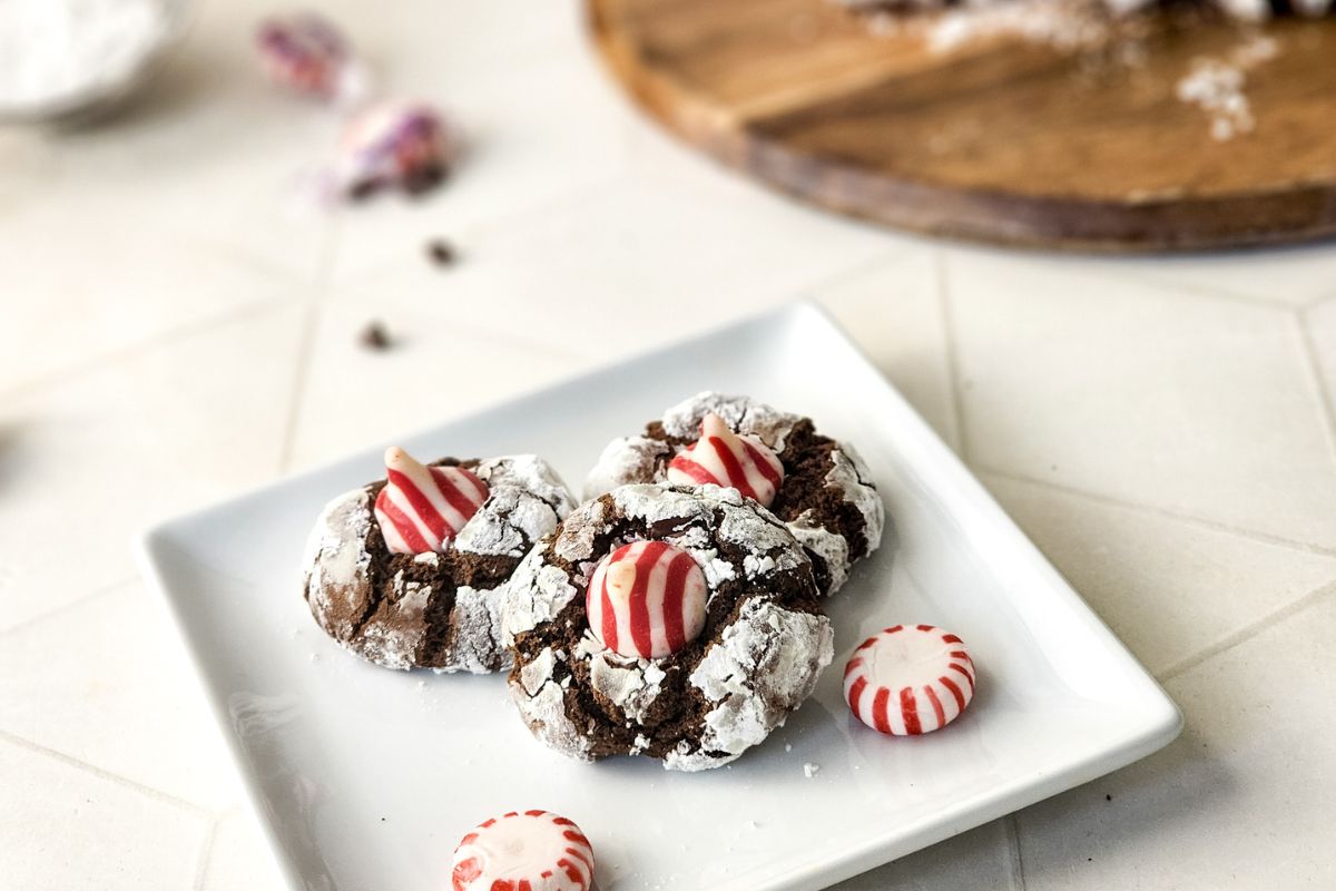 Chocolate Thumbprint Cookies with Peppermint Kisses