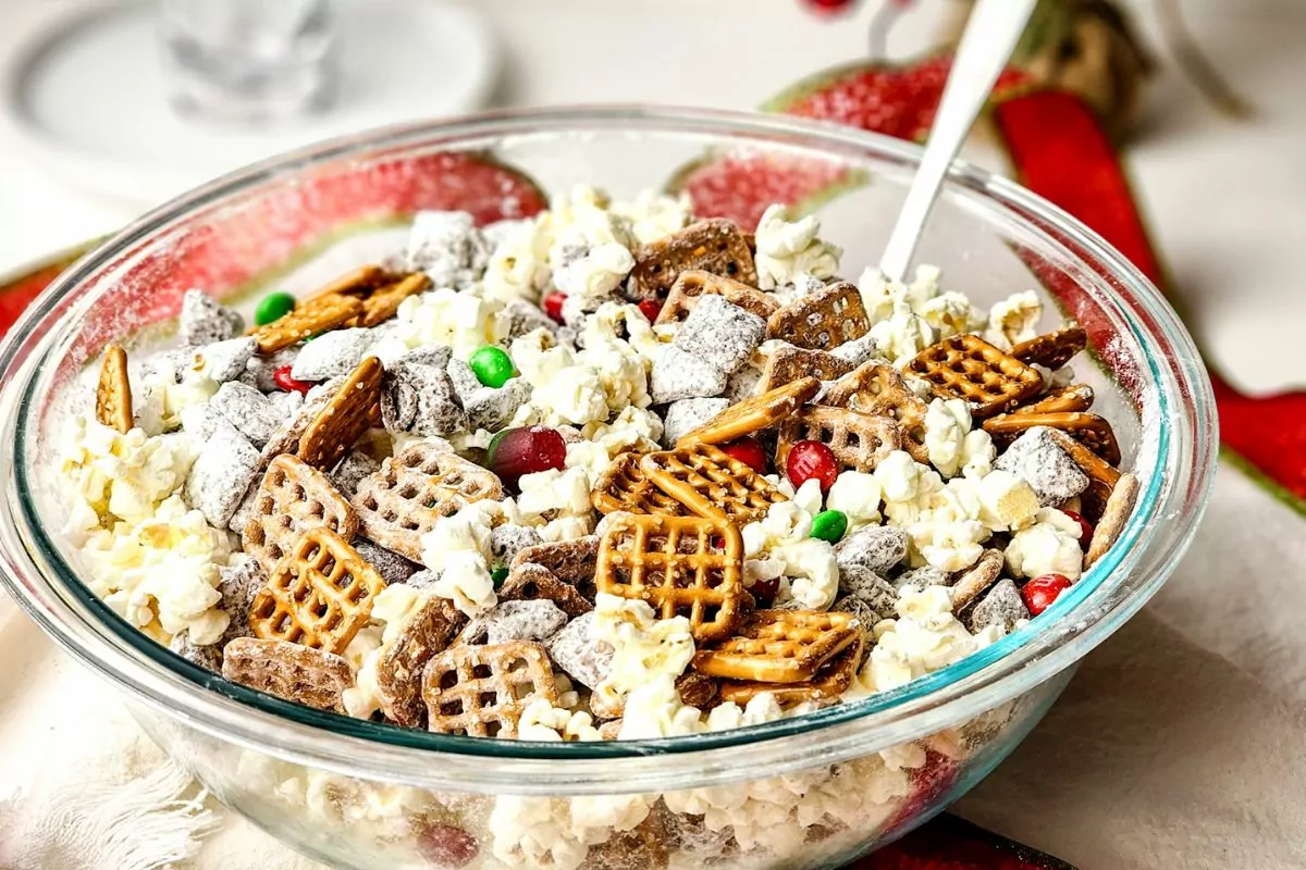 bowl of Christmas Chex Crack Recipe