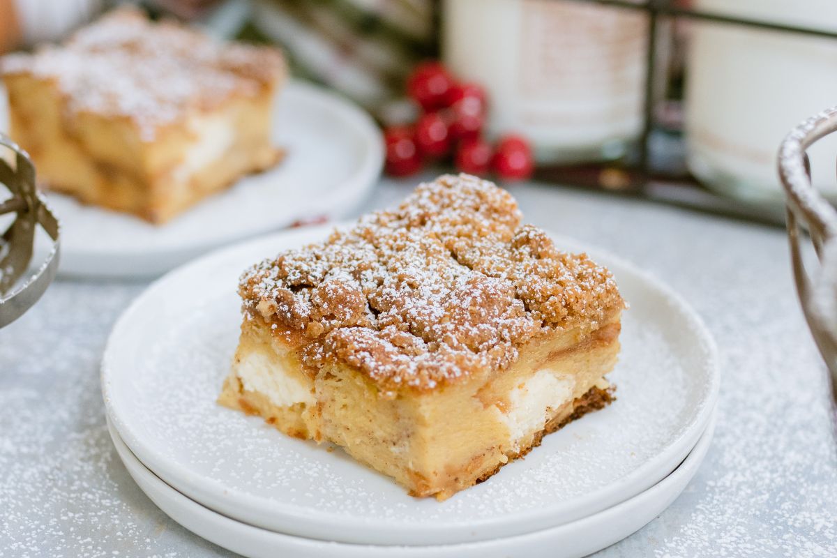 christmas French Toast casserole on plate.