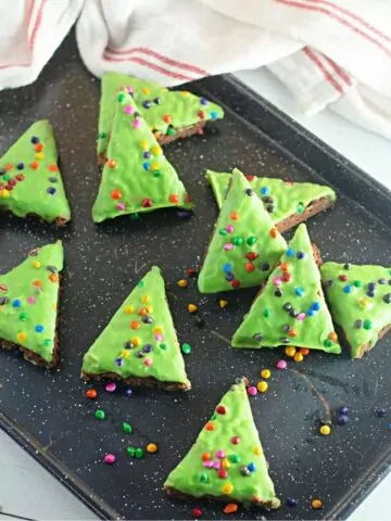 Close up image of Christmas Tree Brownies.