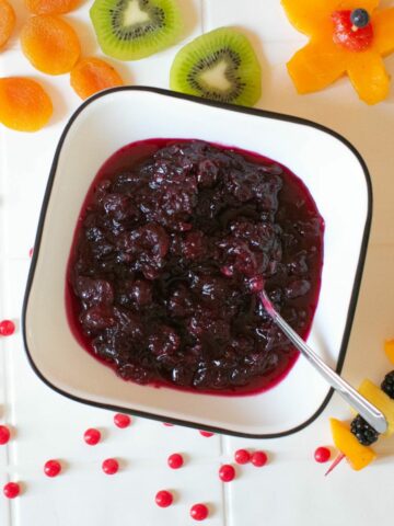 cranberry sauce with spoon in bowl.