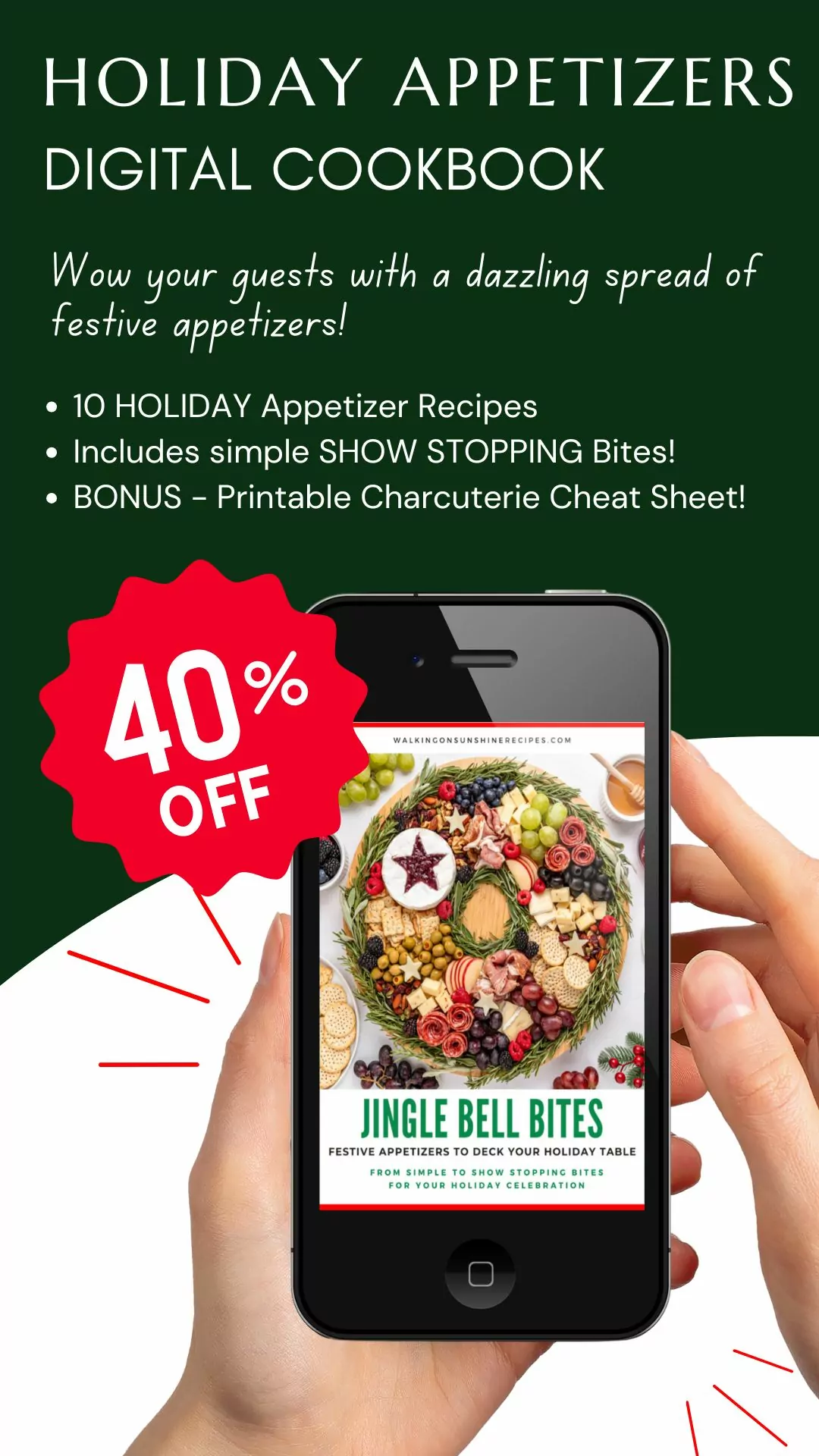 Holiday appetizers promo photo with cell phone.