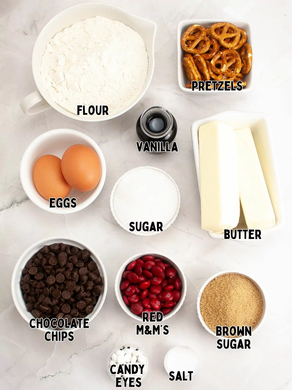 Ingredients for Reindeer Chocolate Chip Cookies