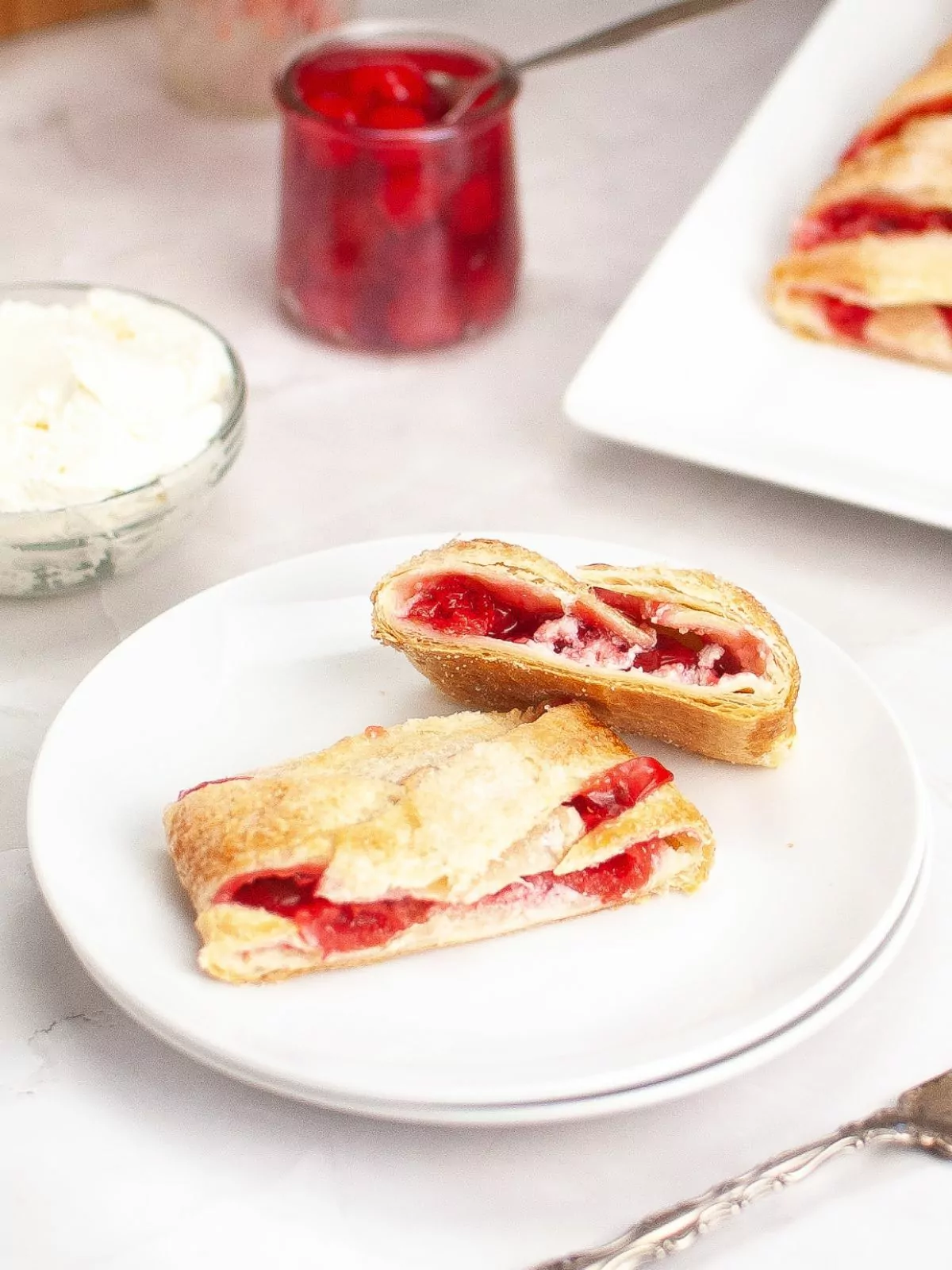 slices of Christmas Breakfast Danish on a white plate