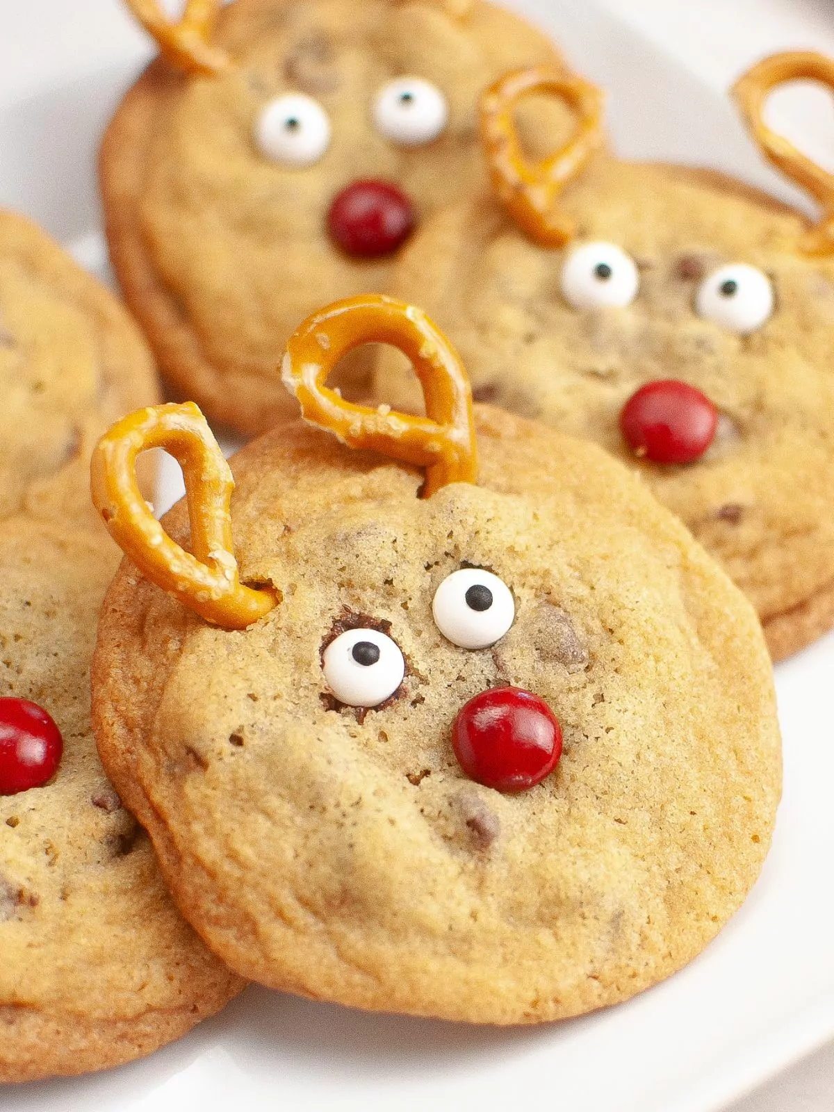 close up of Reindeer Chocolate Chip Cookies