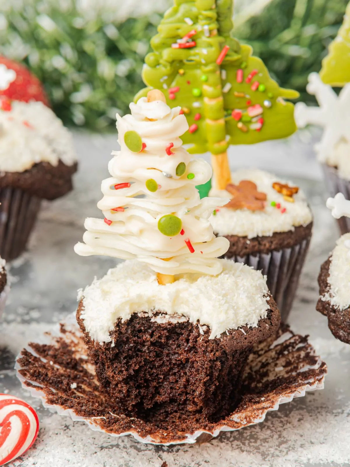 chocolate cupcake with a bite taken out