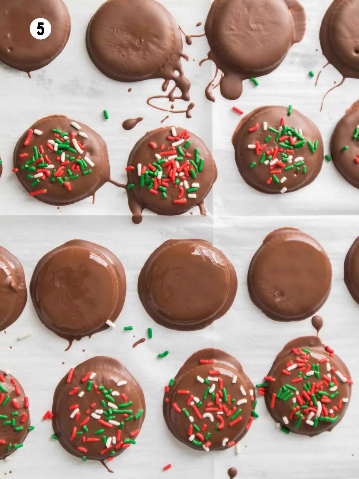 add sprinkles to melted chocolate crackers.