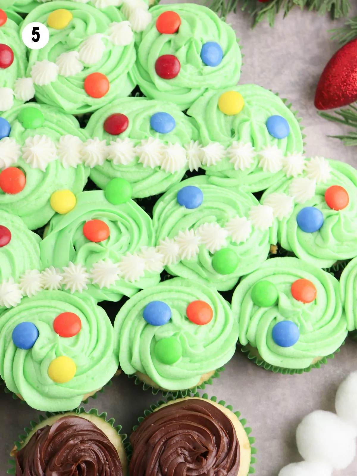 close up of decorated cupcake cake.