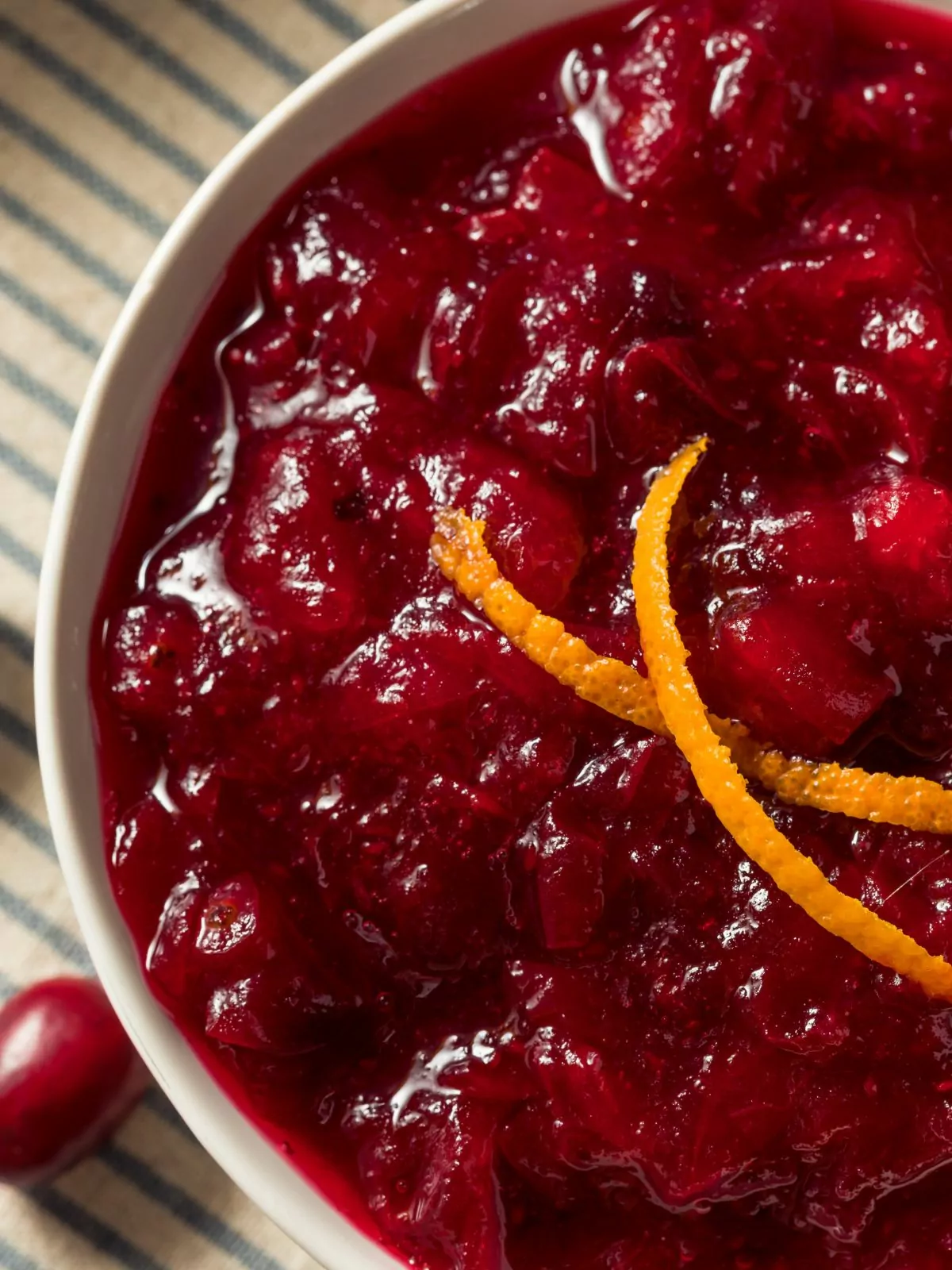 bowl of cranberry sauce with orange rind.