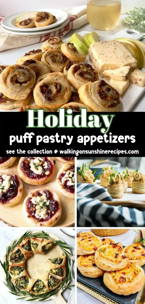 holiday puff pastry appetizers for Thanksgiving photo with text.