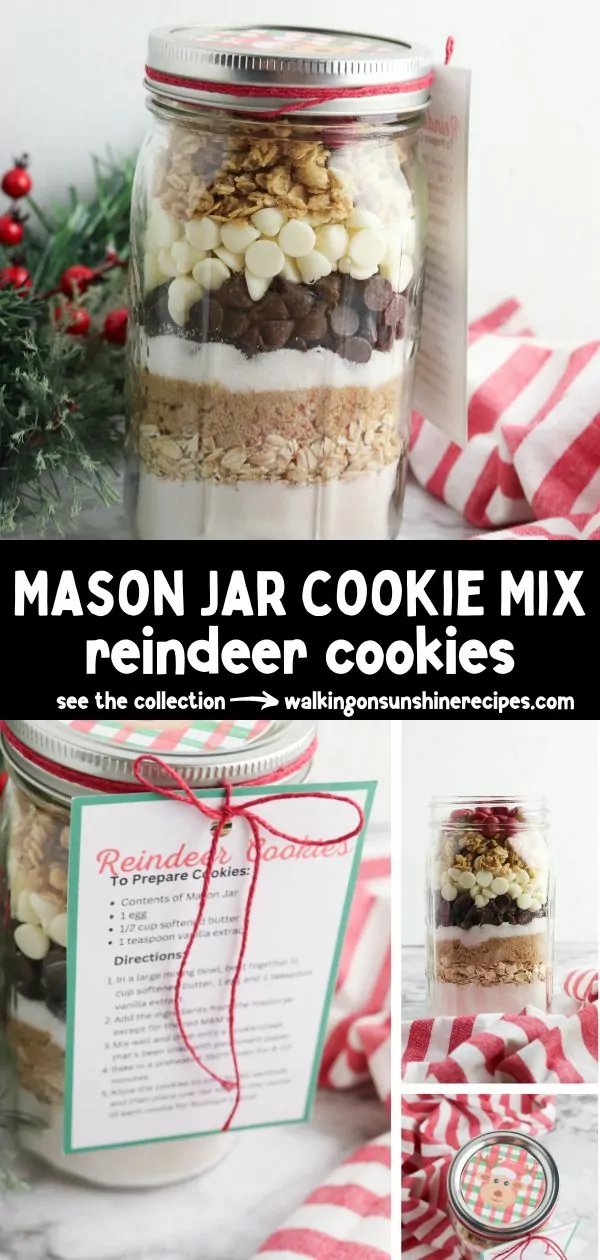 reindeer cookies in a mason jar collage photo.