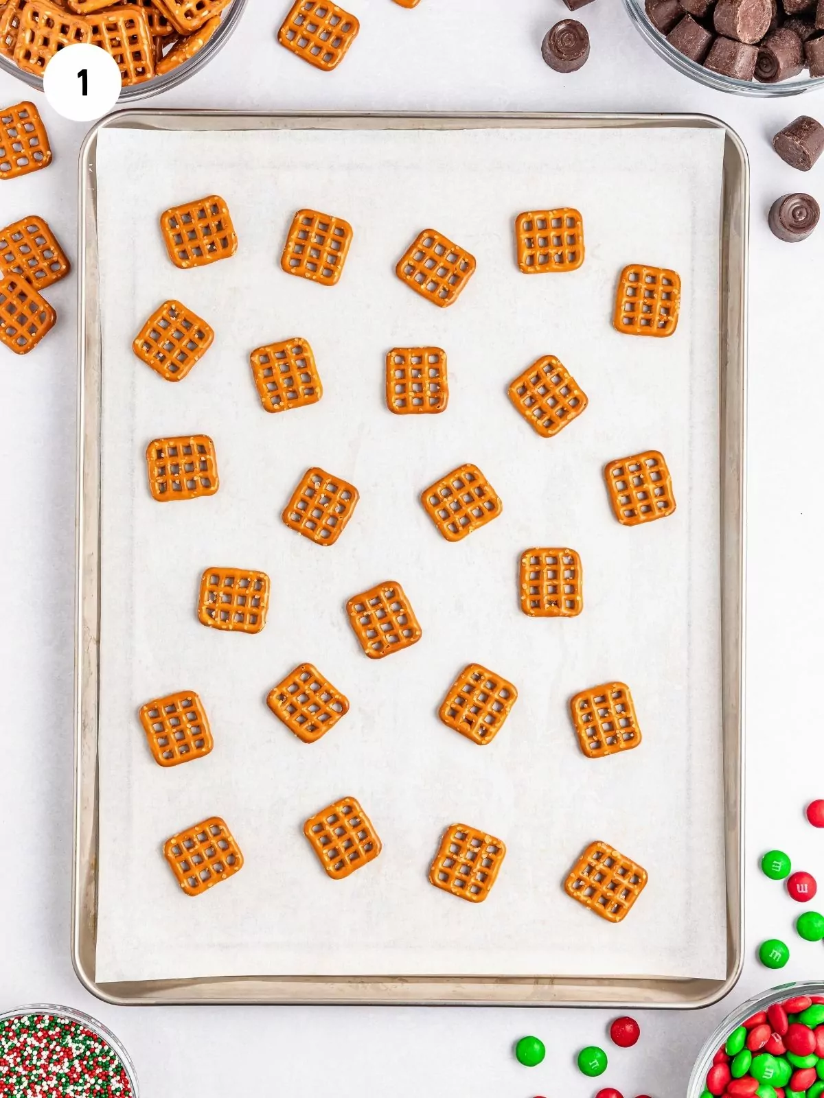 pretzels added to a sheet pan