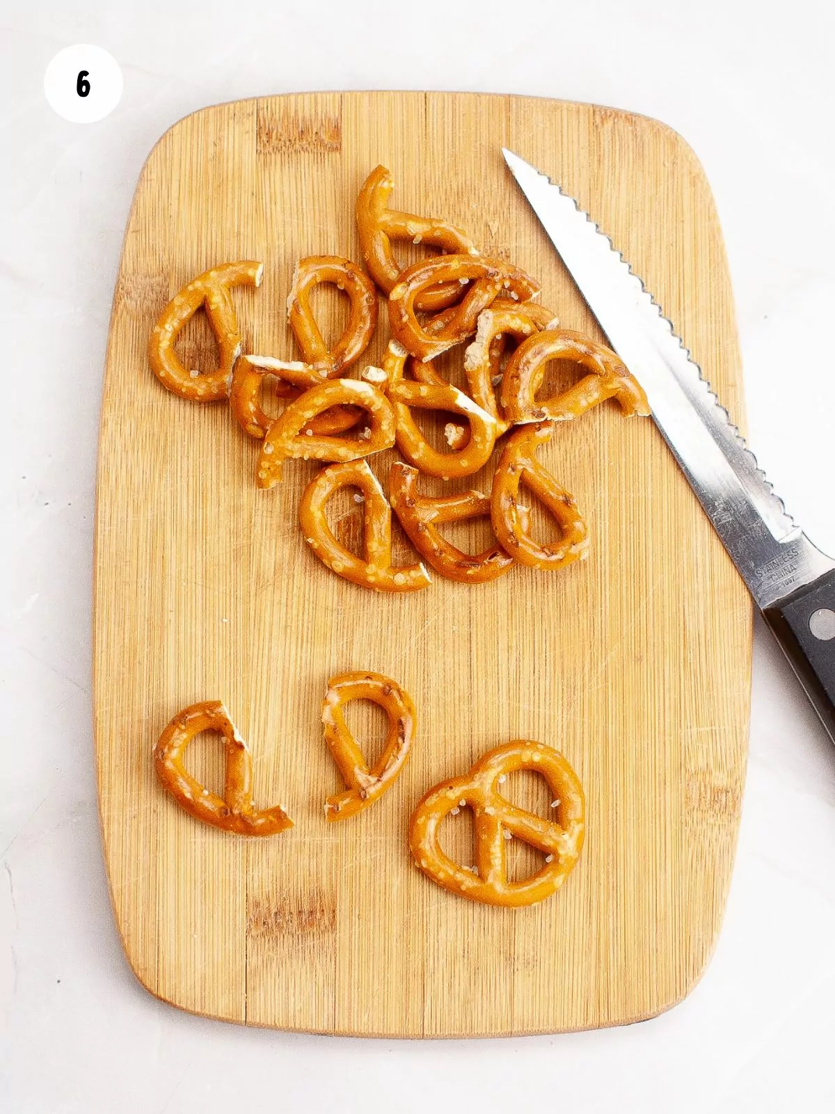 pretzel twists cut in half.