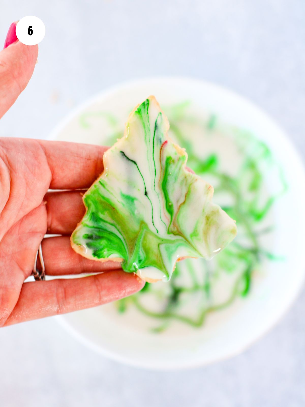 tree cookie dipped in marbled icing