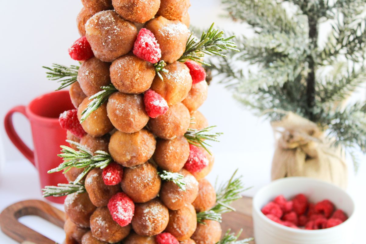 close up of Donut Christmas Tree