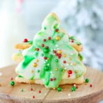 christmas tree cookies with marbled icing