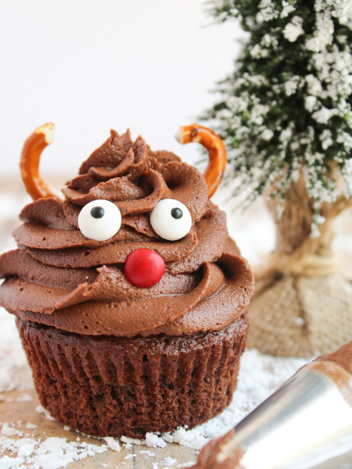 Rudolph the red nose reindeer cupcake