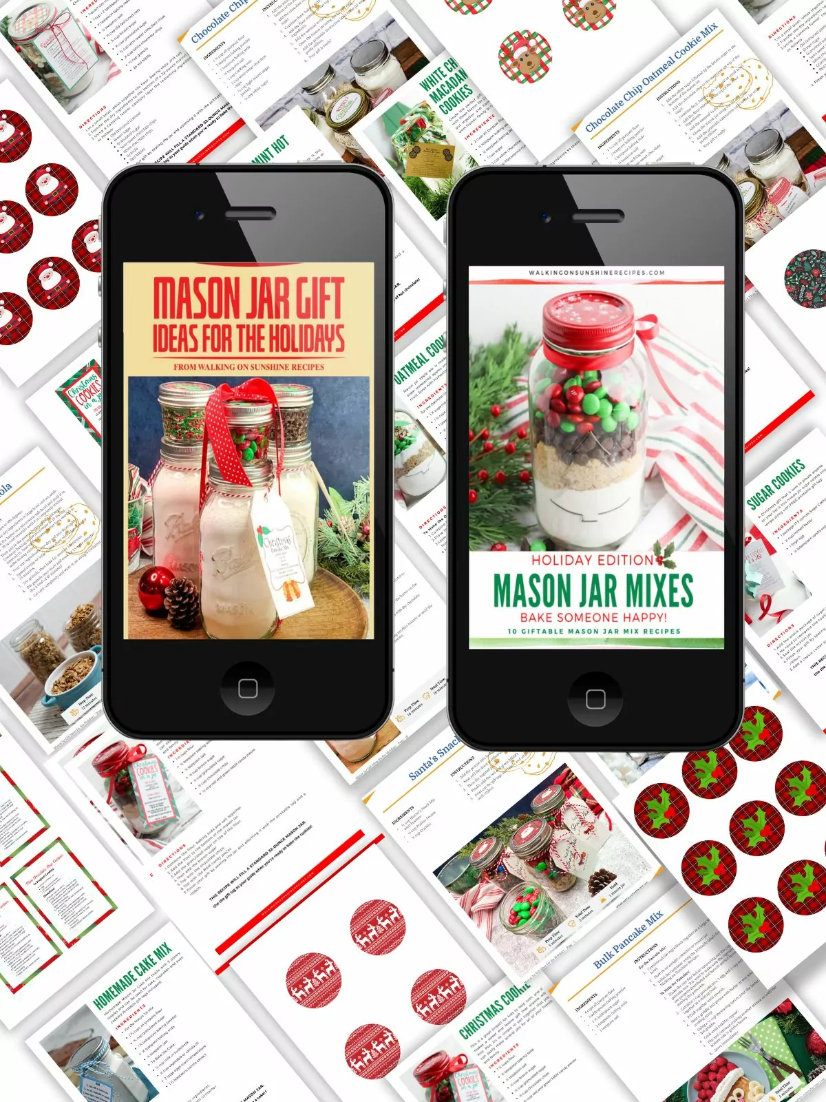 two cell phones promo with individual pages for mason jar mixes ebooks.