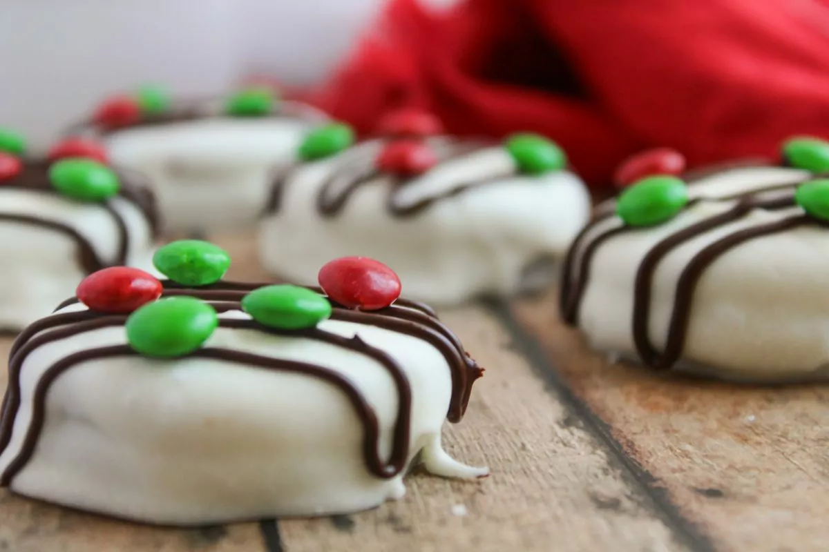 Oreo Christmas Treats with red and green mini M&M's