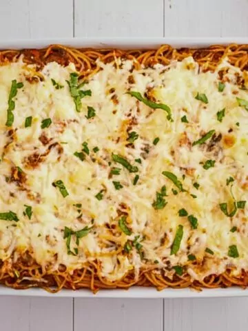 Cheesy Baked Spaghetti Casserole.