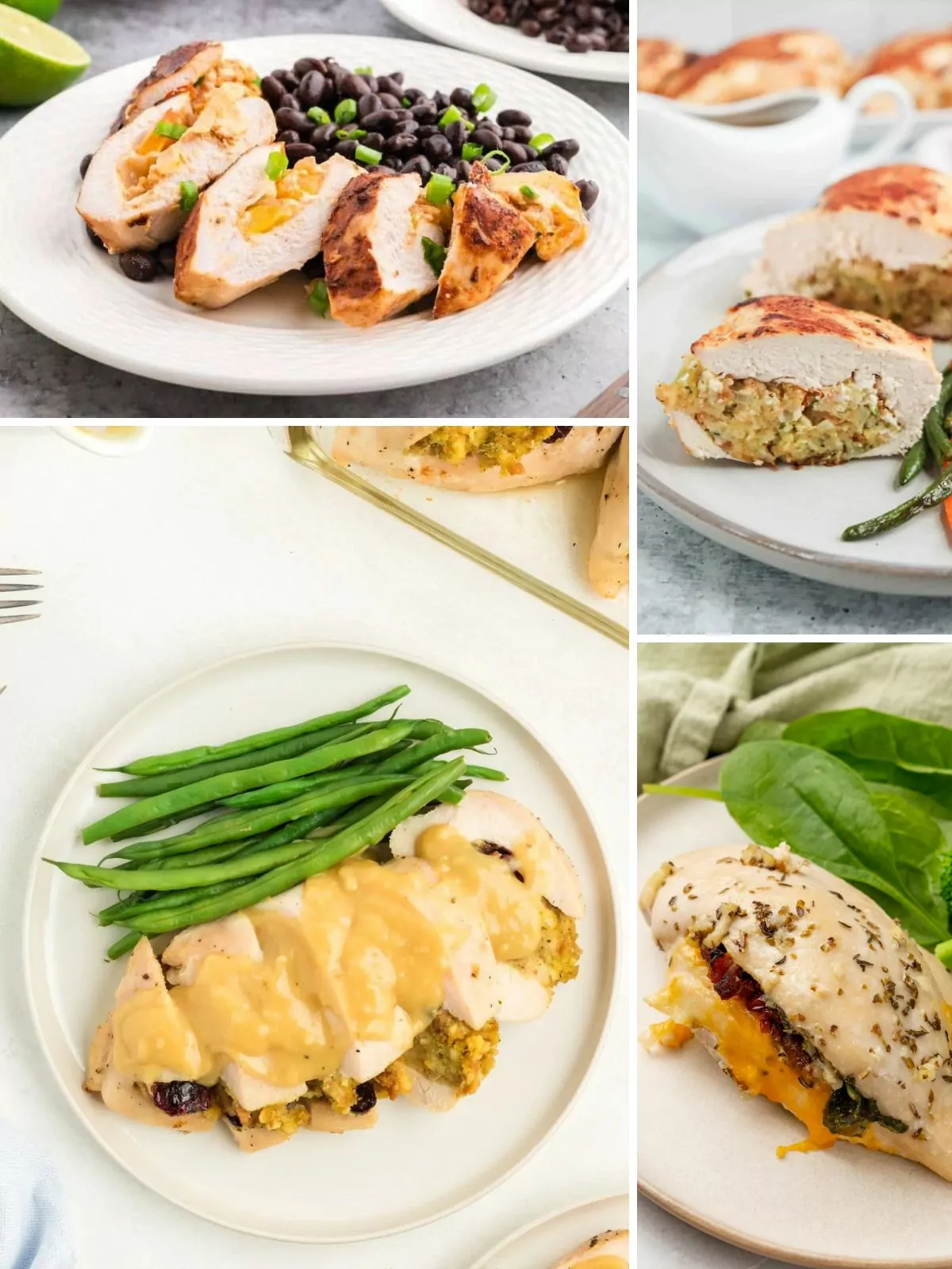 collage of 1 Baked Stuffed Chicken Breast Recipes