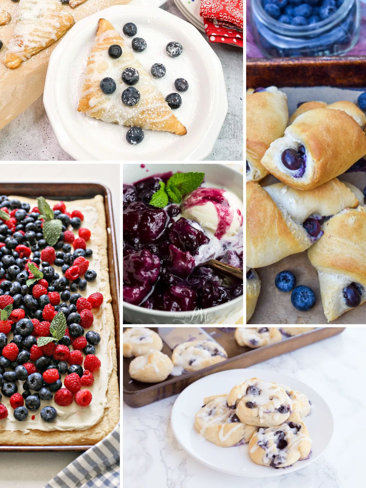 collage of crescent roll blueberry desserts