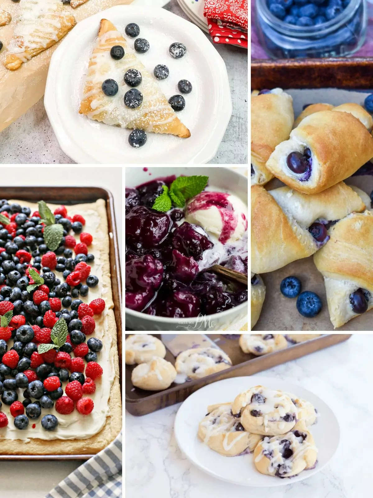 collage of crescent roll blueberry desserts