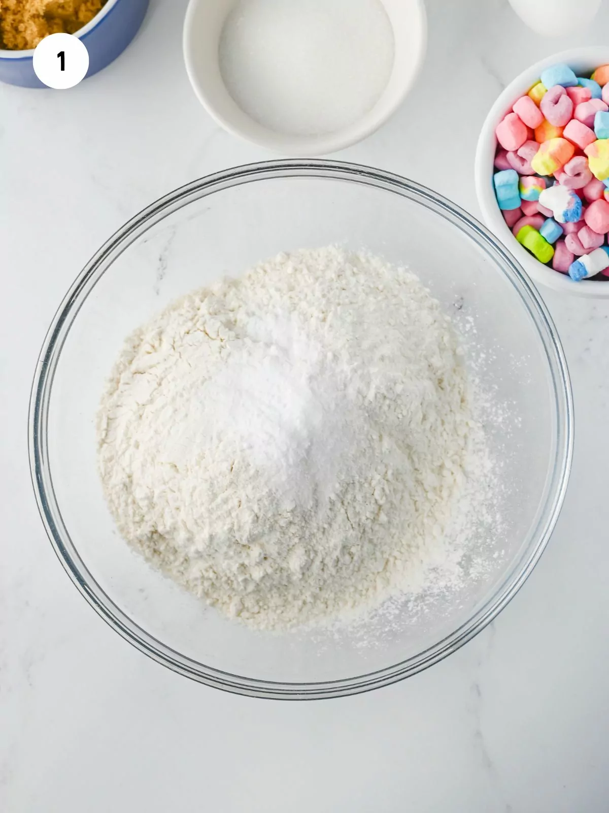 flour, baking soda, salt in a clear mixing bowl