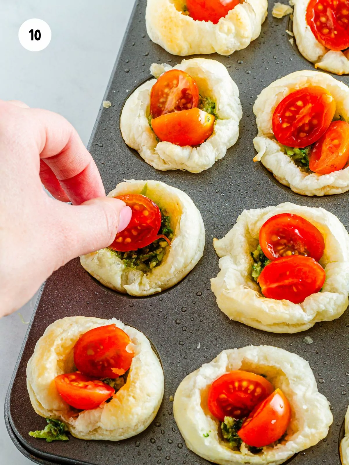 tomato halves put in puff pastry cups