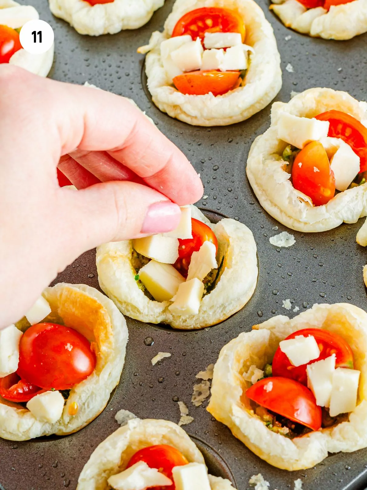 small cubes of mozzarella put in puff pastry