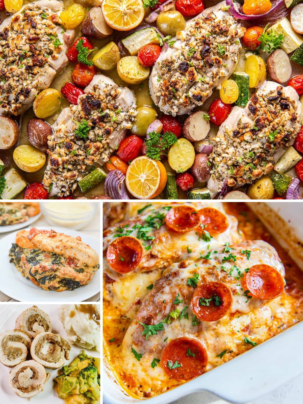 collage of 1 Baked Stuffed Chicken Breast Recipes