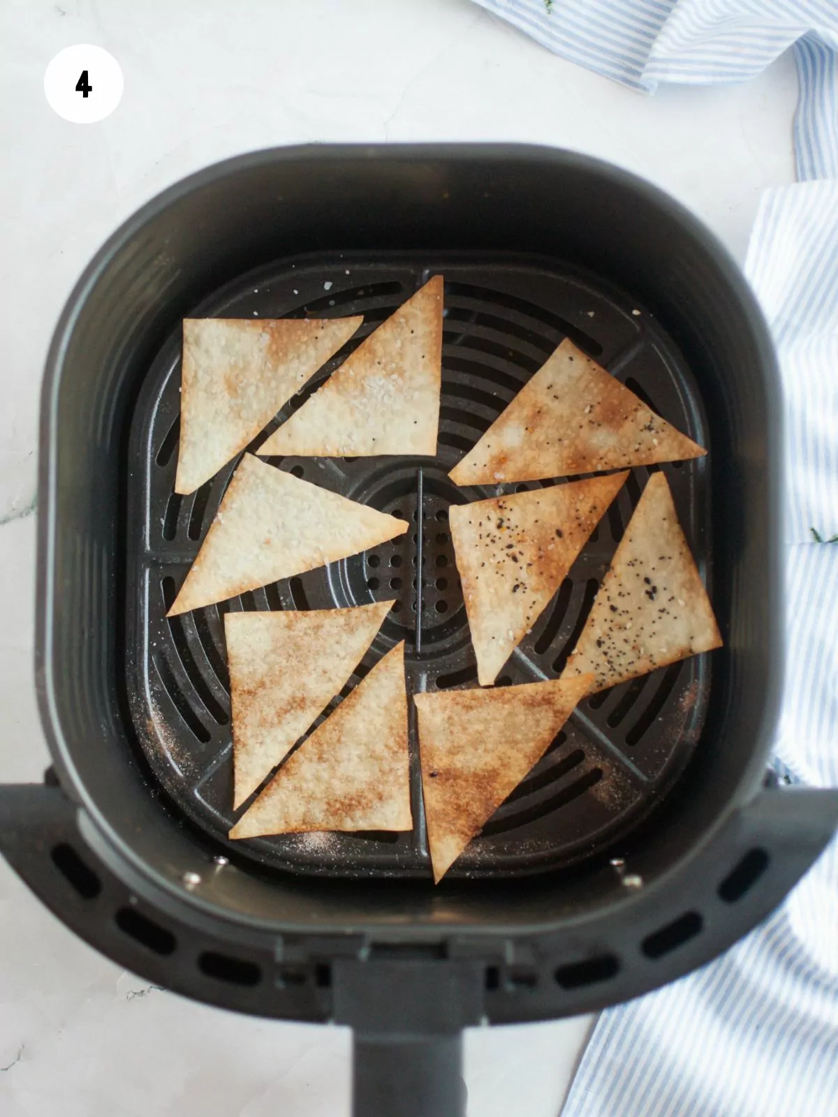 air fried wonton chips in the air fryer basket