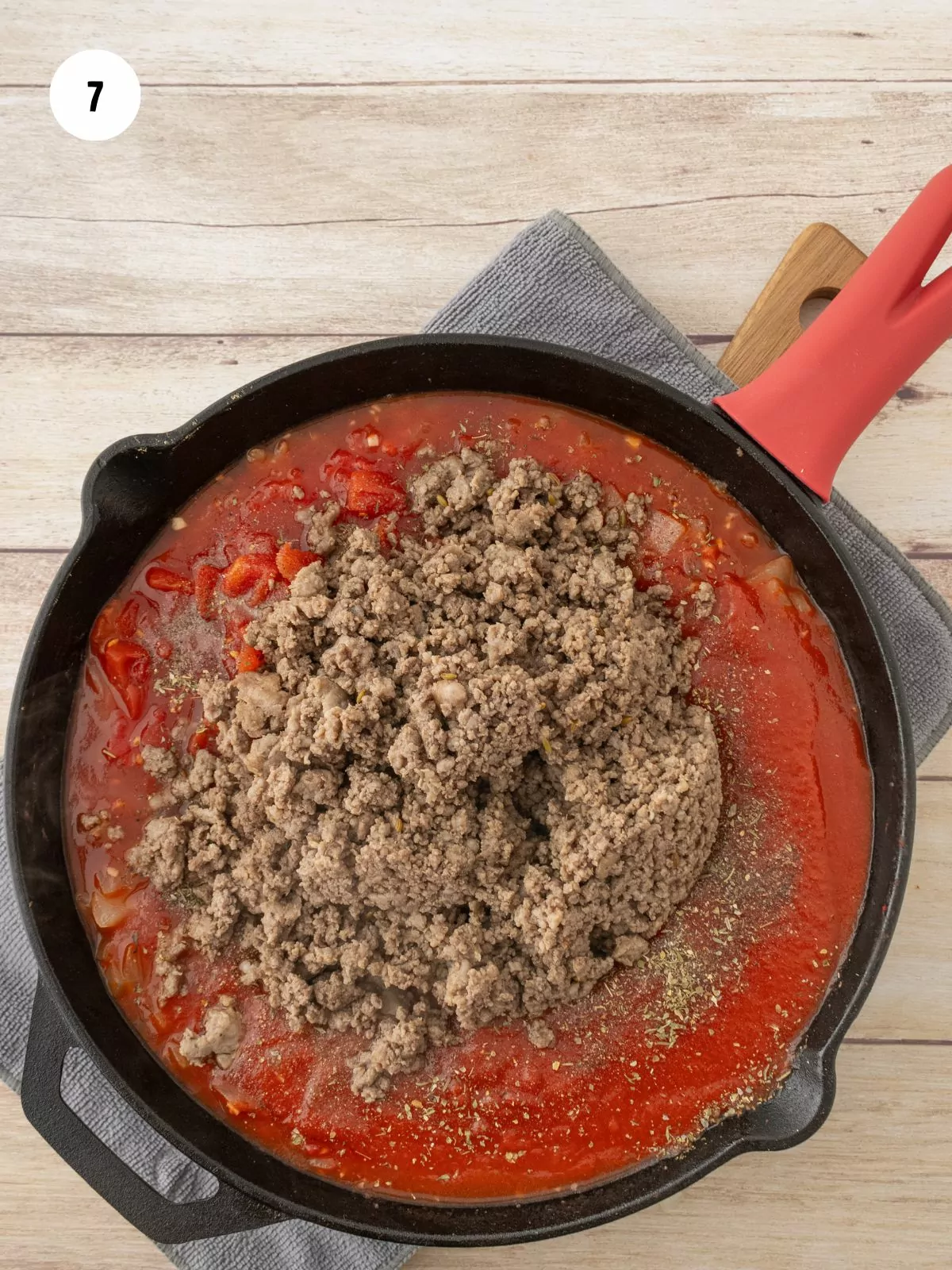 ground meat added to sauce