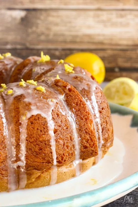 bundt cake with white glazed and lemon toppings