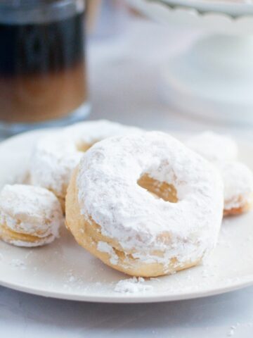Air Fryer Biscuit Donuts and donut holes with Powdered Sugar