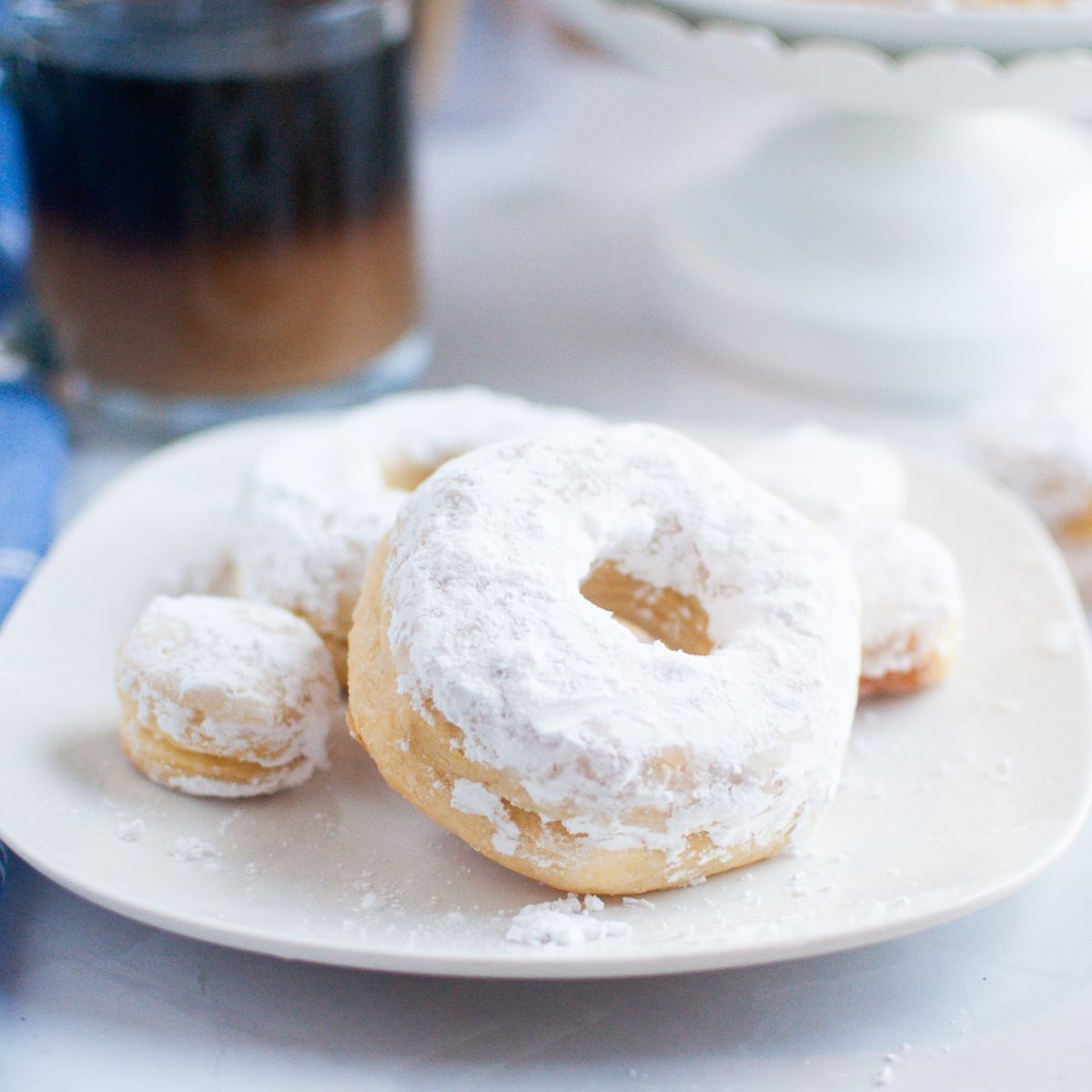 Air Fryer Biscuit Donuts and donut holes with Powdered Sugar