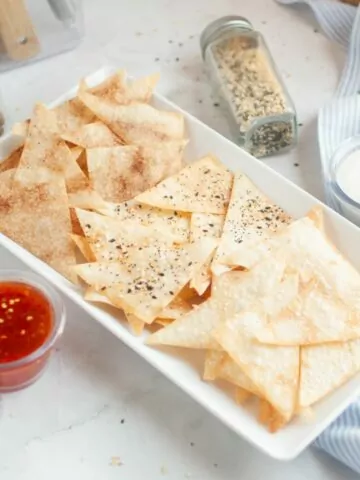 Air Fryer Wonton Chips with dipping sauces