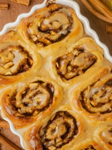 Apple Filled Cinnamon Rolls with Brown Butter Maple Icing