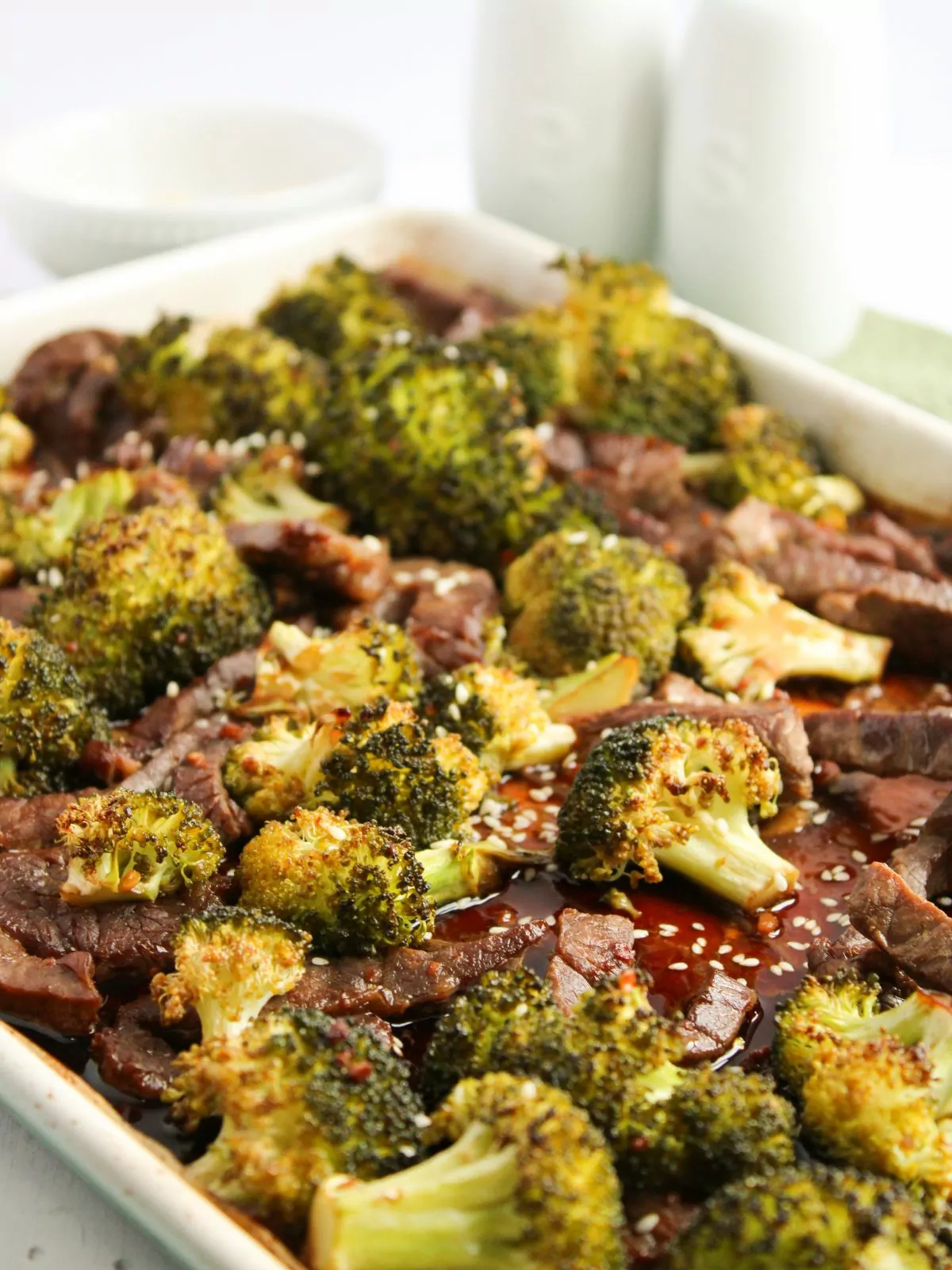 Beef and Broccoli baked on a sheet pan