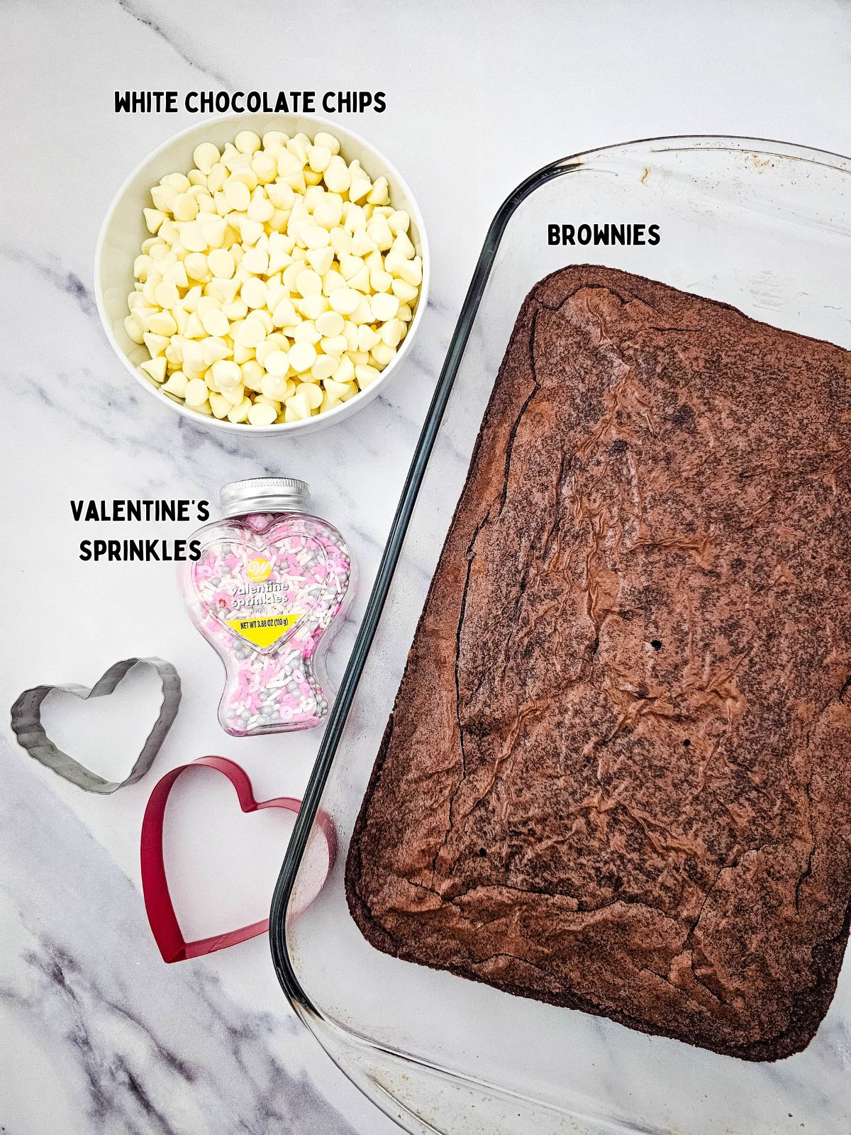 Ingredients Heart shaped brownies and cookie cutters.